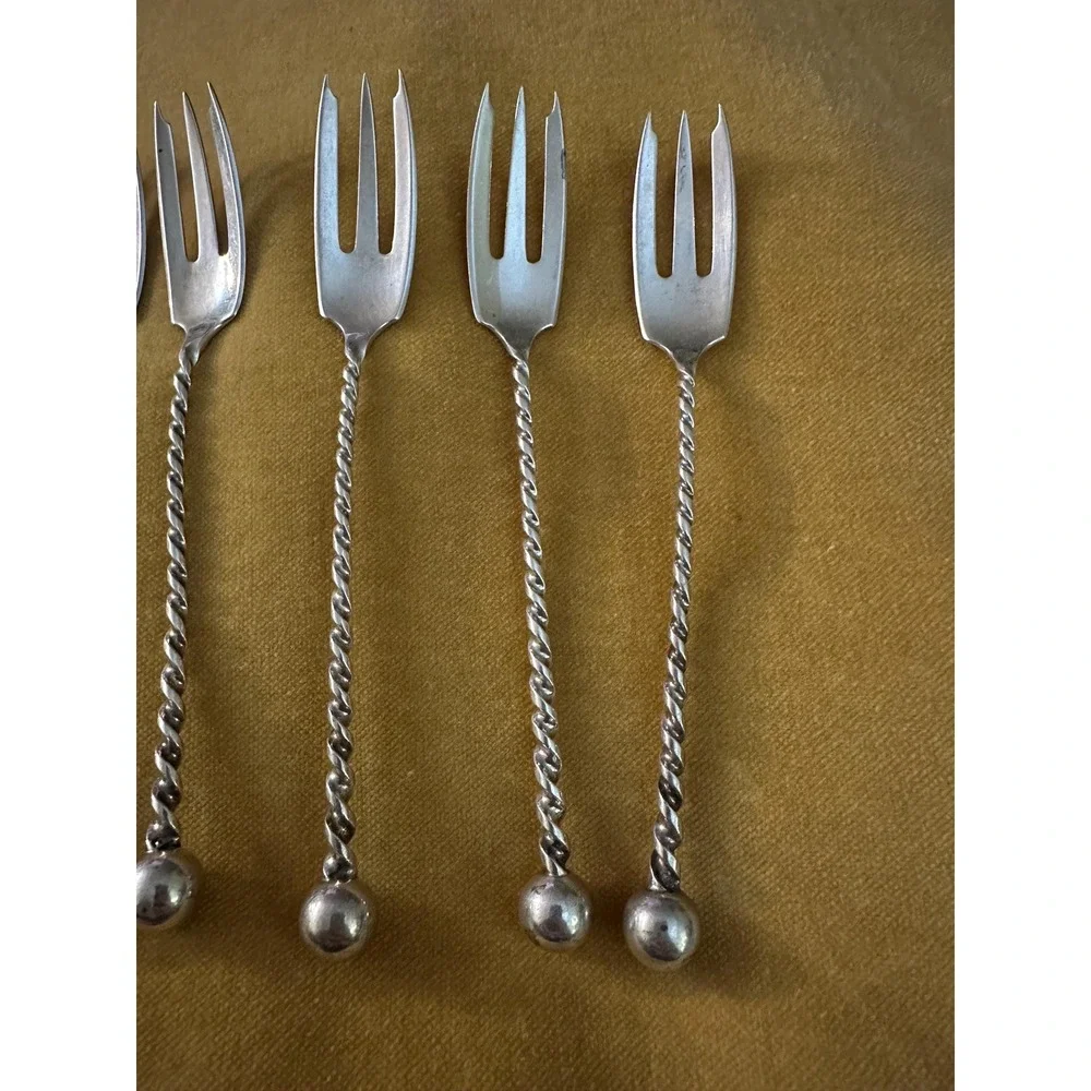 Antique Dominick & Haff‎ Twist & Ball Sterling Silver Seafood Cocktail Forks (8)